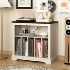 RowyPoey Large Farmhouse Record Player Stand, Turntable Stand with Vinyl Storage, Wood Record Holder Storage Cabinet Dispaly Shelf for Living Room, Bedroom, Office, Antique White