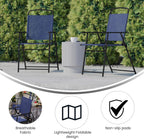 Flash Furniture Mystic Folding Patio Sling Chairs, Outdoor Textilene Lawn Chairs with Armrests, Set of 2, Navy