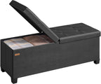 SONGMICS Storage Ottoman Bench with Legs, Folding Ottoman Foot Rest with Flipping Lid, Bench with Storage, for Living Room, Bedroom, Entryway, Synthetic Leather, 43.3 Inches, Ink Black ULSF085BH01