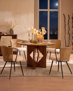 BedsPick Rattan Dining Chairs Set of 4 - Farmhouse Upholstered PE Rattan Kitchen Chair with Boucle Cushion, Wingback Dining Room Seat with Open-weave Cane Back and Metal Legs for Home, Kitchen (Brown)