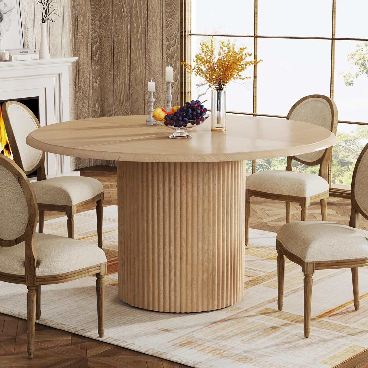 Tribesigns 47" Round Dining Table for 4, Farmhouse Kitchen Table with Metal Base, Modern Small Dinner Table for Dining Room,Kitchen (Chairs Not Included)