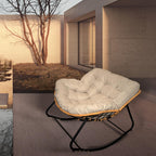 Modern Patio Rocking Egg Chair with Thick Cushion and Rattan Wicker Frame, Indoor Outdoor Lounge Chair with 360° Swivel Comfort, Heavy-Duty Metal Base for Bedroom Living Room Porch Garden (Beige)