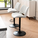 Rowill Bar Stools Set of 2 Modern Counter Height Barstools Swivel Adjustable White Faux Leather Bar Chairs for Kitchen Island with Back and Metal Base