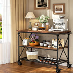 Homieasy Kitchen Island Cart with Wheels, 3-Tier Wood and Metal Rolling Kitchen Island Table with Pipe Legs, Storage Shelves & Lockable Casters for Kitchen Dining Room, Rustic Brown