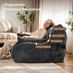 Giant Bean Bag Chair, Oversized Bean Bag Couch for Adults, Fluffy Corduroy BeanBag with Armrests for Living Room, Bedroom, Dorm Vacuum-Compressed for Easy Gifting, 48h to Expand, Dark Gray