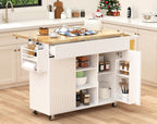 43.3" x 29.5" Kitchen Island with Drop Leaf, Rolling Kitchen Island on Wheels with Removable Trash Bag, Kitchen Island Cart with Storage Cabinet, Drawers & Spice Rack, White