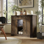 47" Wine Bar Cabinet with LED Light & Power Outlets, 2 Door Coffee Bar Cabinet with 2 Drawers, Sideboard Buffet Cabinet with Storage, Liquor Cabinet for Home Bar, Kitchen Living Room, Walnut Brown