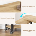 Takywep 360° Rotating Side Table with Storage, End Table with Charging Station, Swivel Coffee Table, Sofa Table with Storage, Rolling Side Table with 6 Lockable Wheels, for Home Office, Wood Color