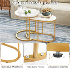 CASART Set of 2 Nesting Tables, Faux Marble Stacking Sofa Side Tables 2PCS Round Coffee Table, Wooden Top & Steel Frame, Space Saving Accent Tea Tables for Living Room Bedroom Office (Marble+Golden)