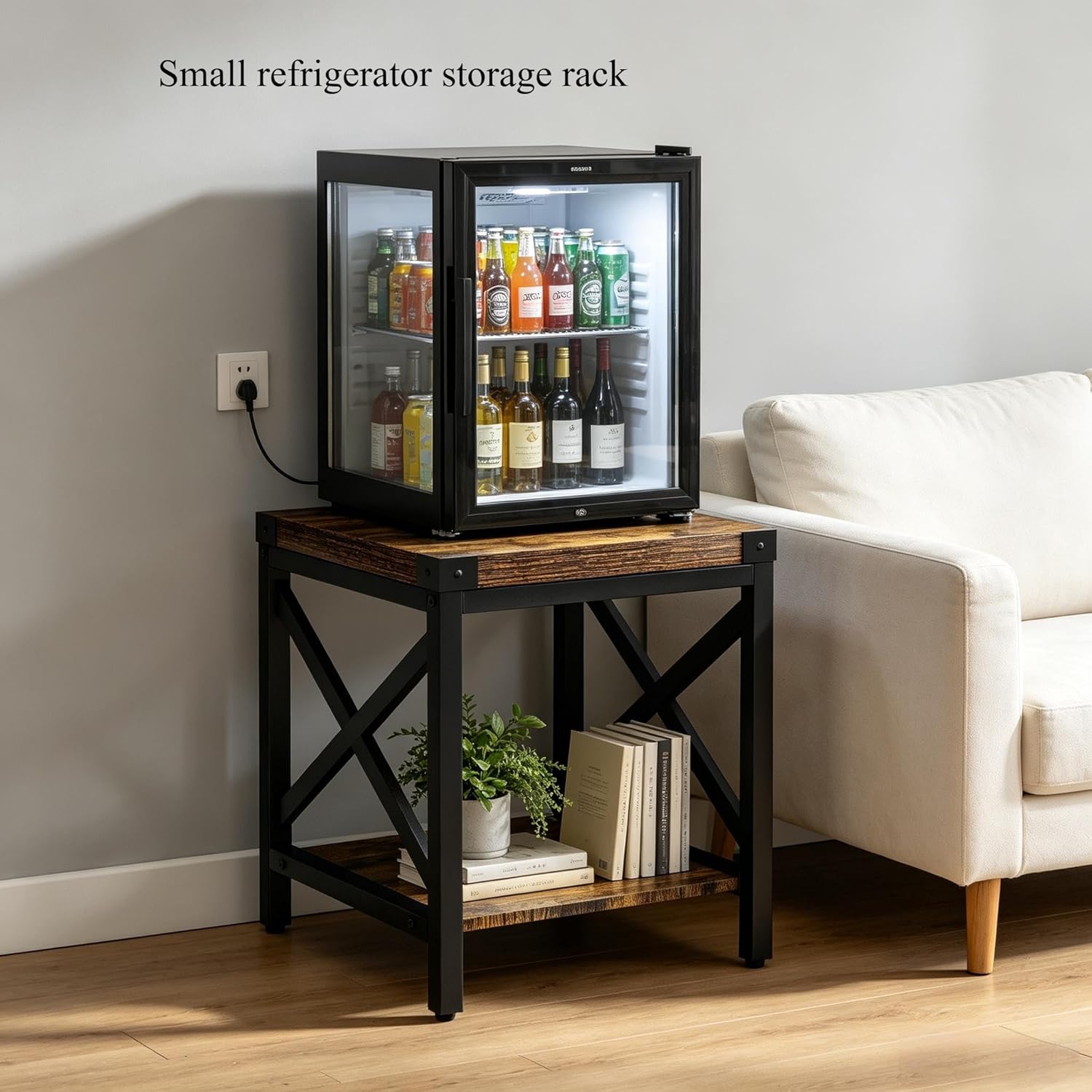 Industrial End Table for Living Room, 18" Large Square Side Table with 2-Tier Storage Shelf, X-Design Metal Frame, Rustic Brown Modern Farmhouse Nightstand Bedside Table for Bedroom Office