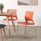 Sidanli Orange Stacking Chairs for Classroom, Plastic Stackable Chairs for Conference Room, Orange Chairs Set of 4.