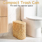 iEGrow 3 Gallon Wicker Trash Can, Bathroom Trash Can with Lid, Narrow Natural Water Hyacinth Waste Basket with Removable Liner, Boho Garbage Can for Bedroom, Office, Small Spaces Living Room, Toilet