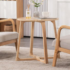 24" Round Side Table - Mid-Century Modern End Table with V-Shaped Legs, Solid Rubber Wood Top, Small Coffee Table for Living Room, Nightstand for Bedroom, Natural Finish
