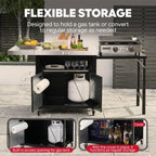Feasto Outdoor Kitchen Island with Cabinet, 74” x 26” Rolling Grill Table | Grill Table with Stainless Steel Top for Pizza Oven& Griddles, Movable Bar Cart with Pull-Out Plate for Parties & Gathering