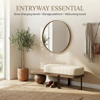 Modern Entryway Bench with Cushion, Wooden Boucle Upholstered with Abstract Metal Leg, Lambswool Cushioned Seating, for Entryway Livingroom Bedroom (Walnut, 140cm/55.1")