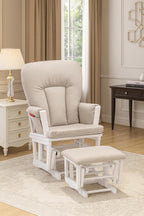 Suite Bebe Contempo Wooden Glider & Ottoman White Wood and Latte Fabric