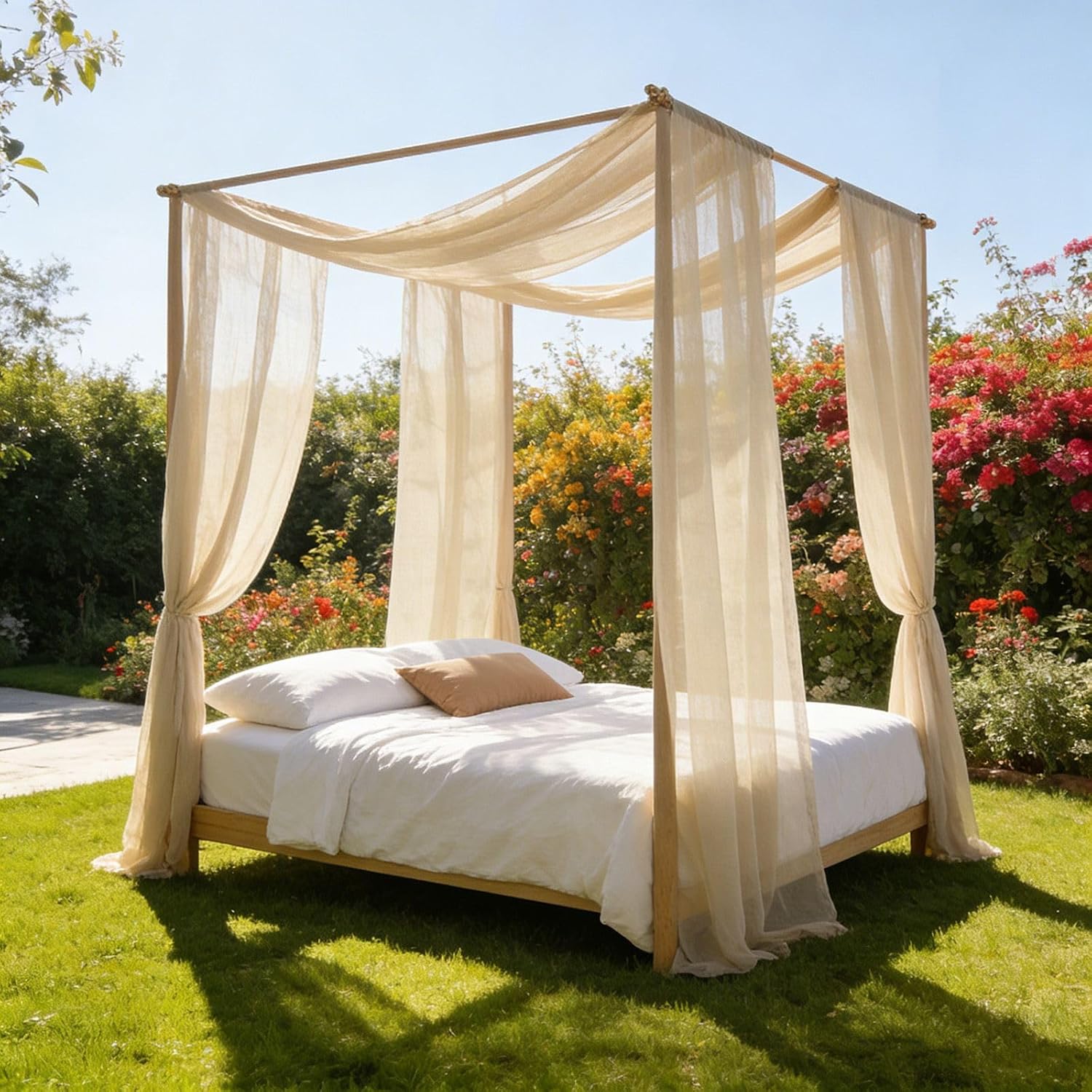 2 Panel Champagne Sheer Canopy Bed Curtains for Twin/Full/Queen/King Bed, 30"X118" Soft Breathable Voile Drapes - Flowy DIY Bedroom Decor for Standard Canopy Bed Frames