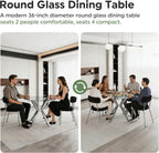 Modern Dining Table, 36 Inch Round Dinner Table for 2-4, Glass Dining Table with Cross Metal Base, Modern Clear Tempered Glass Kitchen Table for Home Dining Room Living Room(Silver Legs)