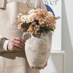 Enra Rustic Terracotta Vase with Handle, Textured Ceramic Home Decor | 8.85 Inch Vase with Farmhouse Style for Living Room, Shelf, Table Centerpiece and Home Decoration