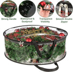 4 PCS Clear Wreath Storage Bag, 24x8 Inch Christmas Wreath Storage Container, Heavy Duty PVC Wreath Protector with Handle for Xmas Holiday Seasonal Wreath Garland (Black)