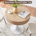 31.5" Round Fluted Pedestal Table for 2-4, Oak Circle Kitchen Dinner Table with Hidden Storage, 31''H Small Tulip Breakfast Desk with Sliding Doors, Metal Base for Kitchen, Cafe, Patio, Courtyard