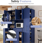 Buffet Cabinet with Hutch and Pull-Out Side Organizer, 70 in | P2 MDF, 6 doors, 5 adjustable shelves, 3-tier door shelves, pull-out side organizer with wheels, 52.8 W x 17.7 D x 70.1 H in