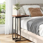 Ekisemio C-Shaped End Table, Slide Under Sofa Side Table with Metal Frame, Rustic Brown for Living Room