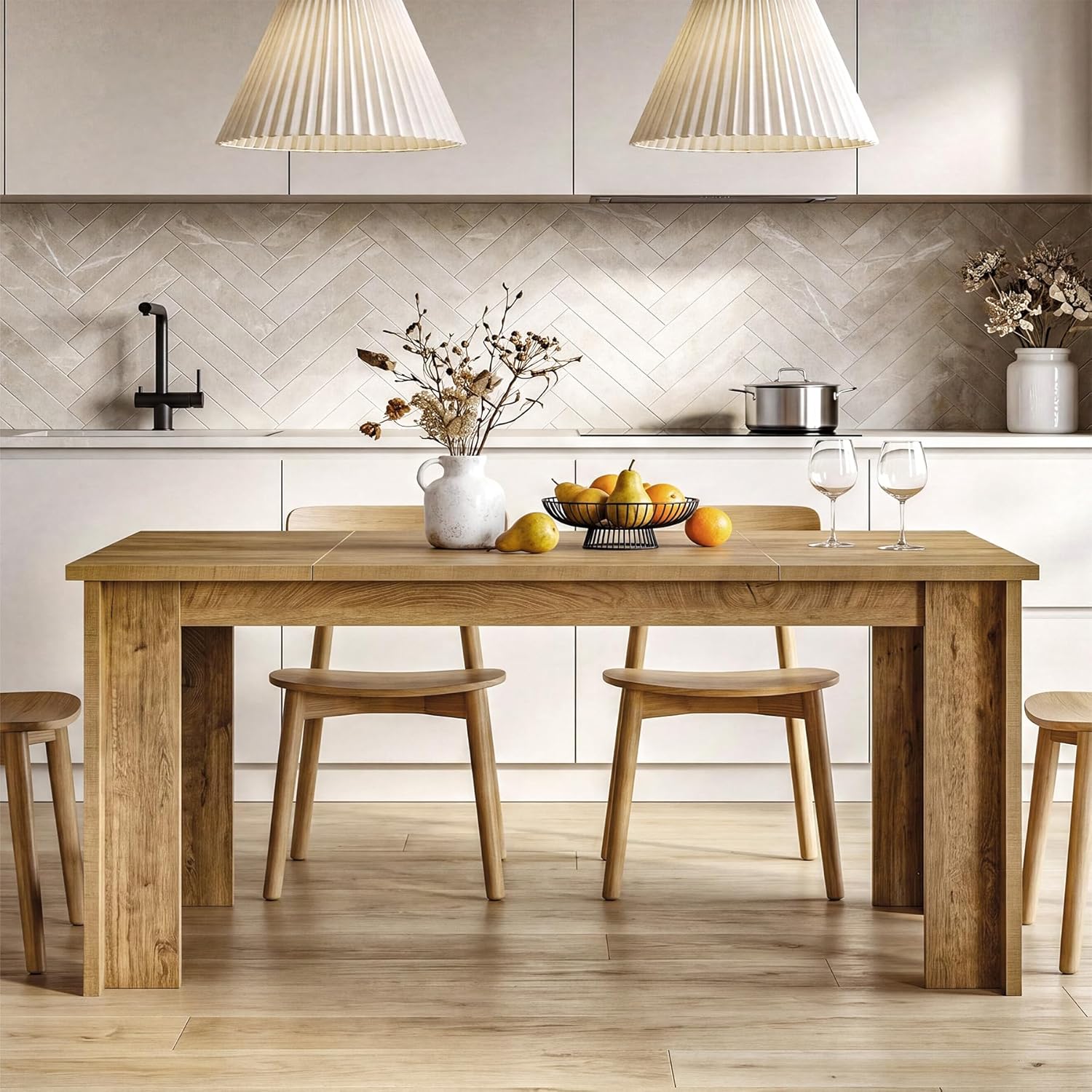 Tribesigns Dining Table for 6–8, 70.8" Farmhouse Dining Room Table with Sturdy Panel Legs, Large Wooden Kitchen Table for Dining Room, Living Room, Natural