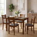 COSTWAY Dining Table Set for 4, 5- Piece Dinette Set with 4 Upholstered Chairs, Rubber Wood Frame & Space-Saving Design, Farmhouse Kitchen Table Set for Apartment and Breakfast Nook