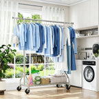 Simple Trending Heavy Duty Clothes Rack Load 450 LBS, Clothing Rack for Hanging Clothes, Garment Rack with Wheels & Shelves, for the Bedroom, Laundry Room