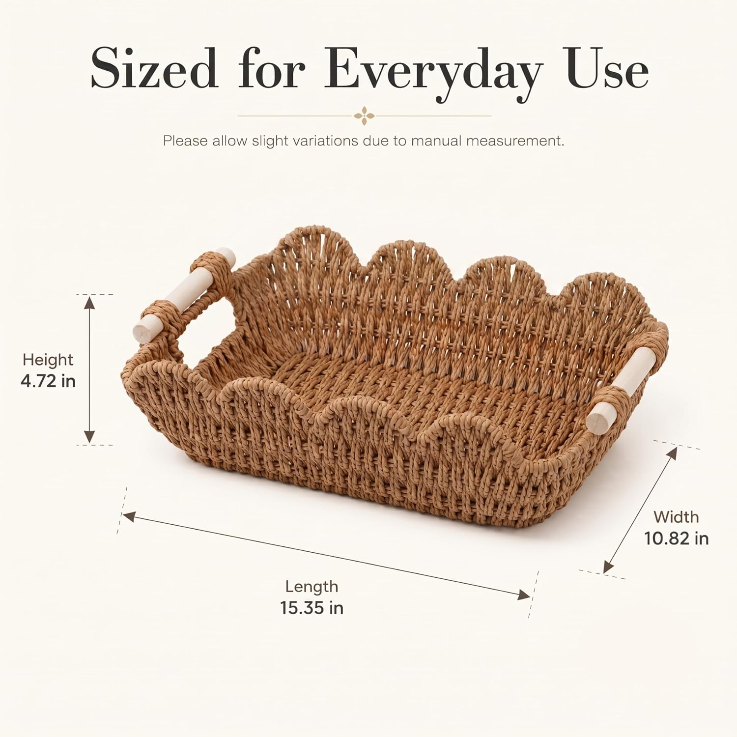 Coeusy 2 Pack Gift Basket, Cute Scalloped Basket with Handles, Decorative Basket for Display,Snack,Shelves, Natural