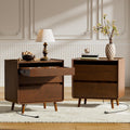 25.43" Nightstands Set of 2 with Leg Walnut Night Stand Set 2 for Bedrooms | Mid Century Modern Nightstands with Charger Station Wooden Bedside Table Set of 2 Night Stands for Bedrooms Set of 2
