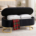 50.5" Modern Velvet Storage Bench, Luxury Channeled Queen Size End of Bed Bench with Hidden Storage and Gold Legs, Modern Glam Ottoman Bench for Bedroom, Living Room, Entryway, Black