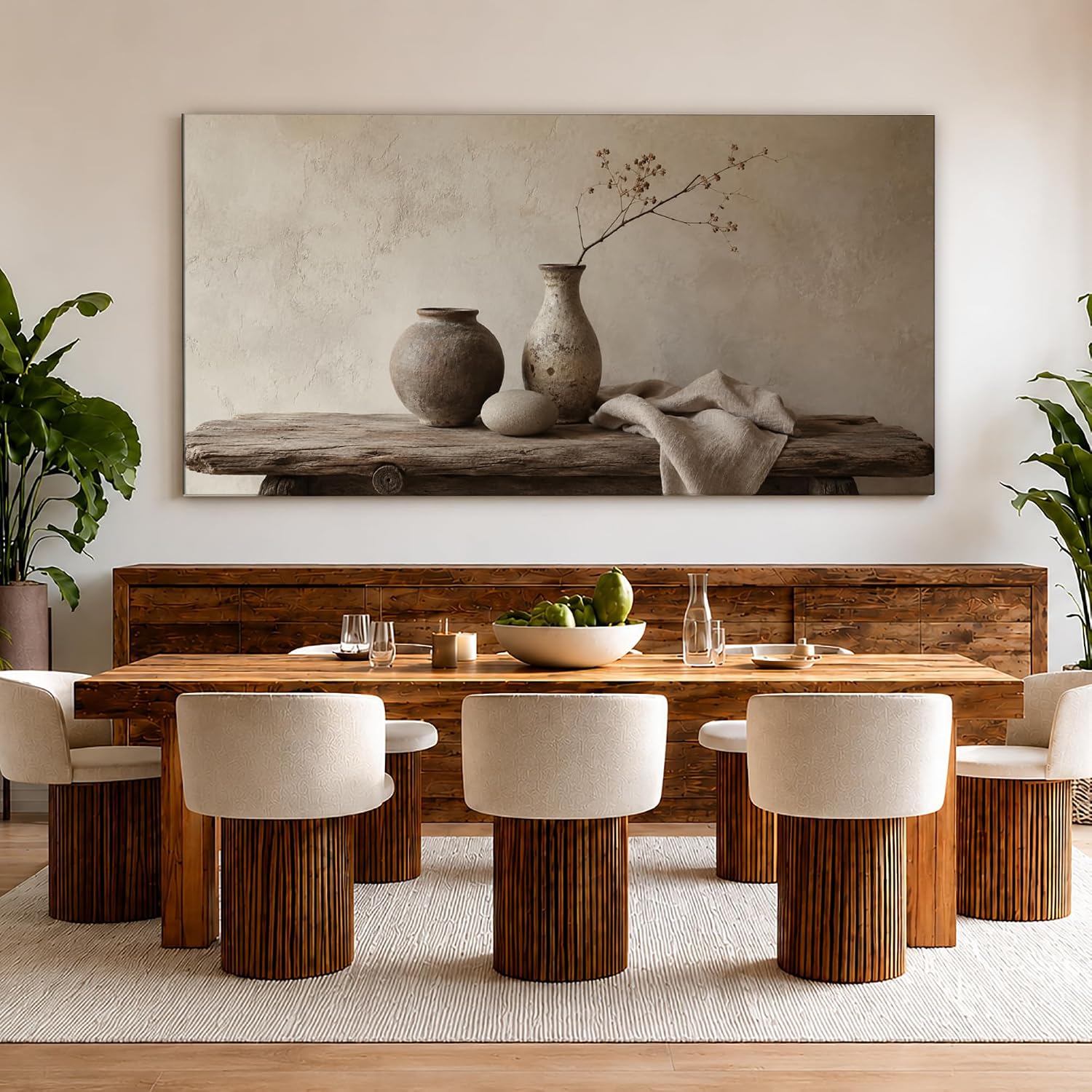 JILLICK Rustic Pottery Canvas Wall Art, Neutral Vase Still Life Horizontal Wall Decor for Living Room Dining Room Office 58x28 Inch, Large Horizontal Wall Art for Living Room Above Sofa