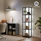 Tribesigns Display Shelf Floor Lamp with Shelves, Modern Black Glass Display Cabinet with Remote & 3 CCT Dimmable LED, Tall 5-Tier Wooden Conner Open Bookshelf Lamp for Bedroom Office Living Room