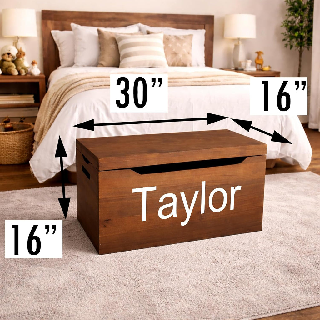 Personalized Engraved Name, Fully Assembled, Solid Wood Storage Trunk with Lid & Handles, Hope Chest, Wooden Box, Bedroom Organizer, Birthday, Gift, Blankets, Clothes, Slow-Close Lid, 30”, Walnut
