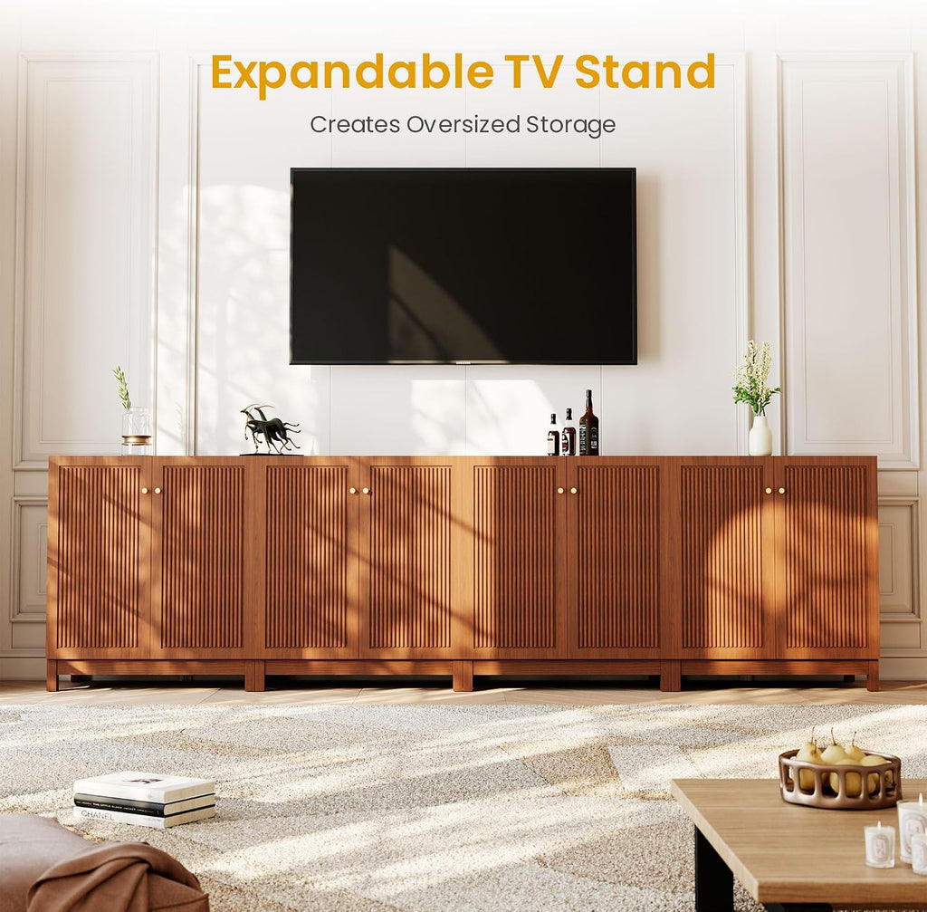 SUNBURY Fluted Cabinet with Storage, Mid Century Modern Accent Cabinet with 2 Doors, Sideboard Buffet with Adjustable Shelves for Living Room, Kitchen, Entryway