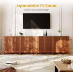SUNBURY Fluted Cabinet with Storage, Mid Century Modern Accent Cabinet with 2 Doors, Sideboard Buffet with Adjustable Shelves for Living Room, Kitchen, Entryway