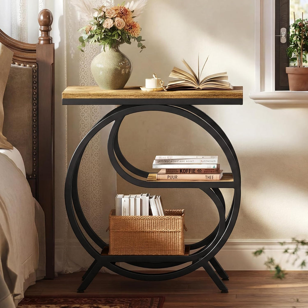 Tribesigns 3-Tier End Table, Industrial Side Table for Living Room, Small Rectangle Nightstand for Bedroom (1PC, Rustic Brown & Black)