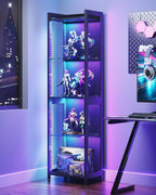 AODK Display Cabinet with LED Lights, 4-Tiers Display Case with Glass Storage Shelves, Black Curio Cabinet