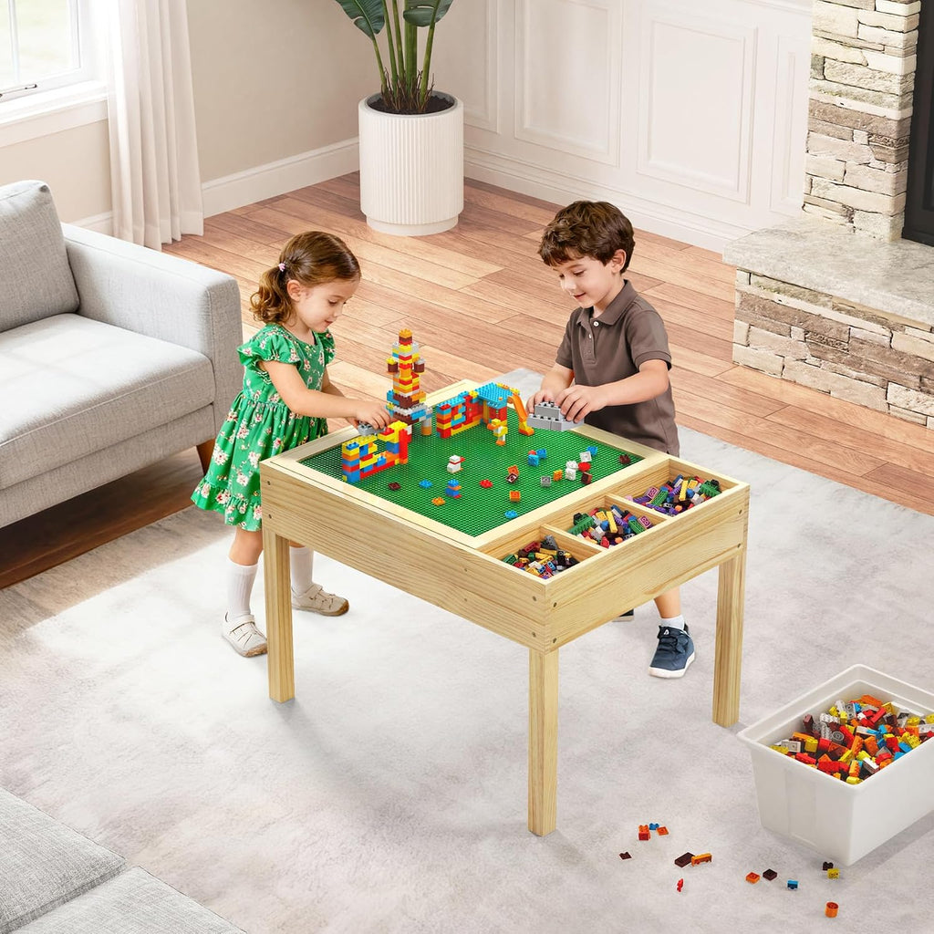 GDLF Light Table for Kids, 3-in-1 Kids Activity Table with Storage, LED Sensory, Building Brick & Art Station with Paper Roll Holder for Ages 3+