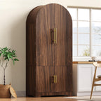 72" Tall Arched Kitchen Pantry Cabinet with Fluted Doors & 8 Shelves, Brown | Storage Cabinet with 3 Adjustable Shelves & Hidden Drawer, Versatile for Kitchen, Dining Room, Bathroom, Office