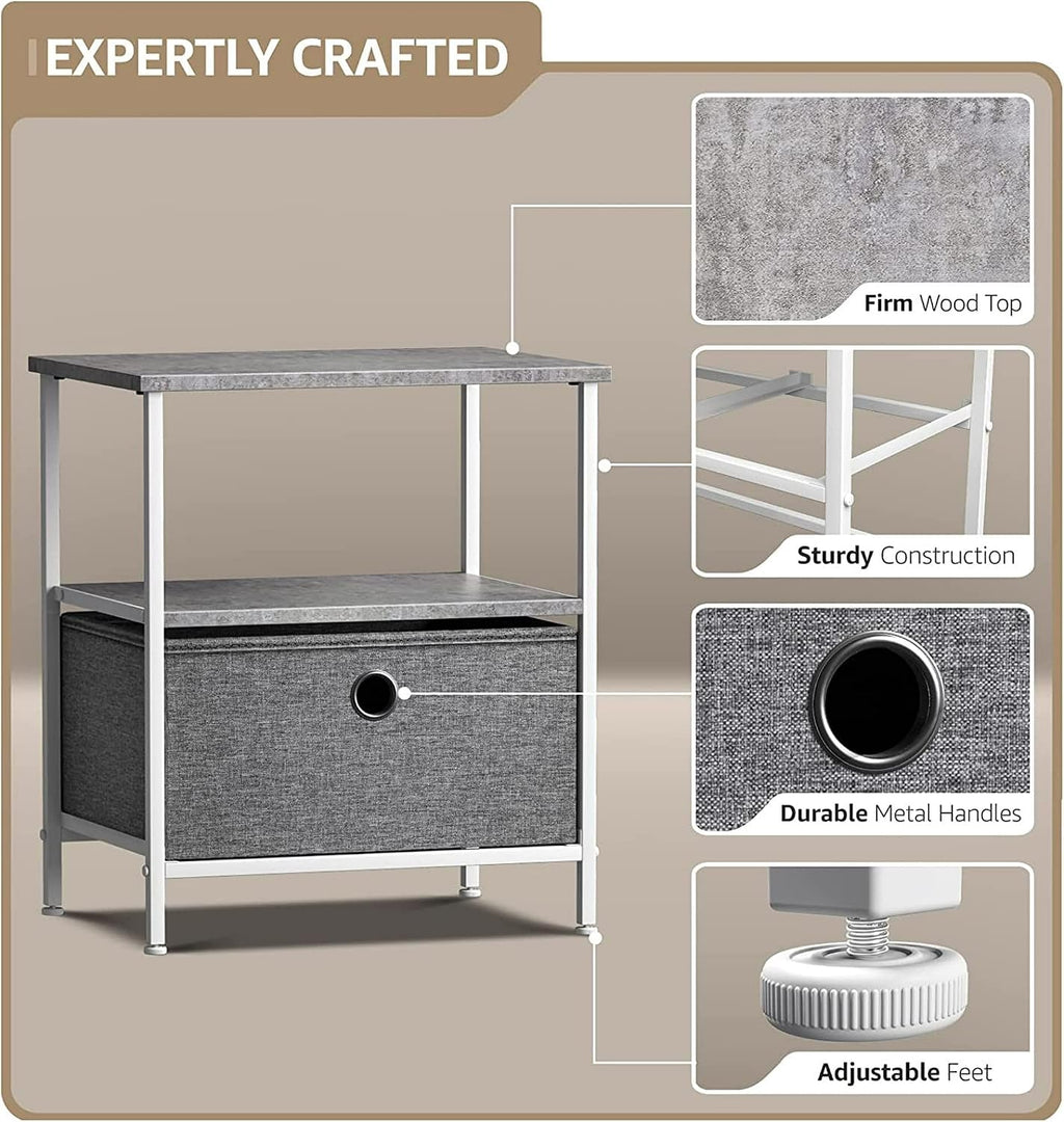 End Table Nightstand Side Table with Drawer and Shelf Rustic Grey Wood Top Small Bedside Table Storage Organizer for Bedroom Living Room