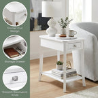Convenience Concepts Designs2Go Ensenada Chairside End Table 23.75" - Transitional Narrow Side Accent with Storage Drawer & Shelf for Modern Living or Family Room, Bedroom Nightstand, White
