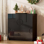 LVSOMT Sideboard Buffet Cabinet with Storage, Modern Accent Cabinet with Doors and Adjustable Shelve, 33" Wood Coffee Bar Cabinet for Kitchen, Entryway, Living Room, High Gloss Black
