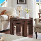 Joaxswe Farmhouse Nesting Tables Set of 3, Living Room Table Set with Rounded Corners & 4 Thickened Table Legs, Walnut