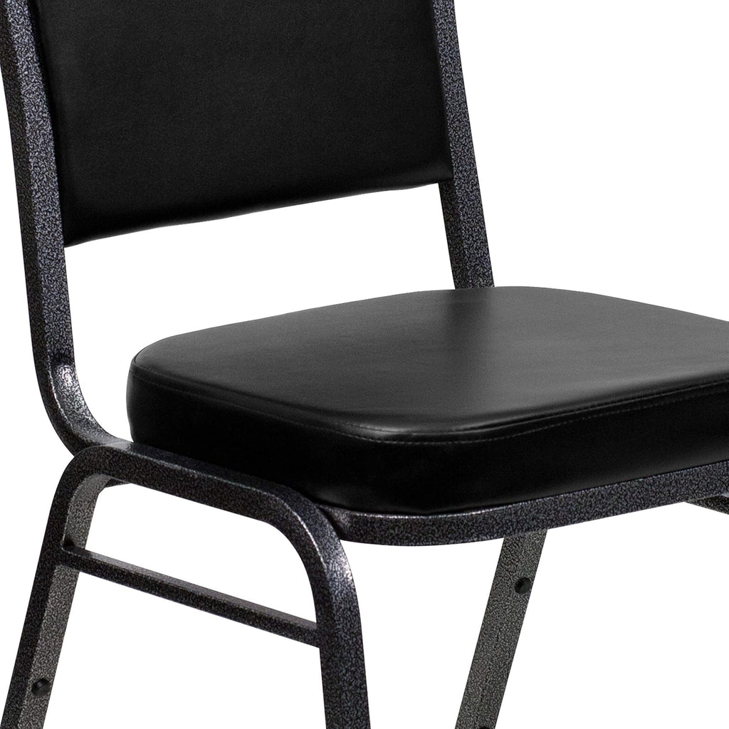 BizChair 4 Pack Crown Back Stacking Banquet Chair in Black Vinyl - Silver Vein Frame