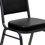 BizChair 4 Pack Crown Back Stacking Banquet Chair in Black Vinyl - Silver Vein Frame