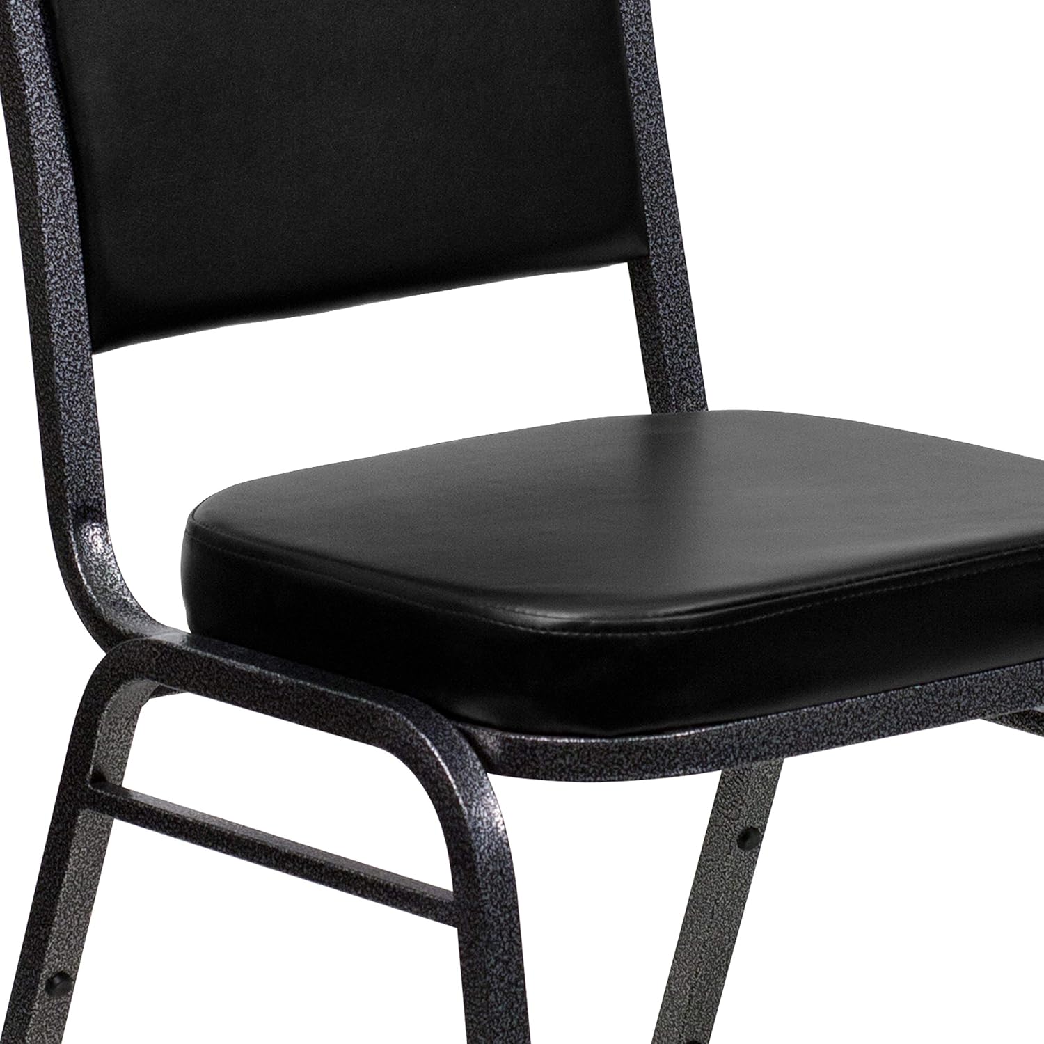 BizChair 4 Pack Crown Back Stacking Banquet Chair in Black Vinyl - Silver Vein Frame