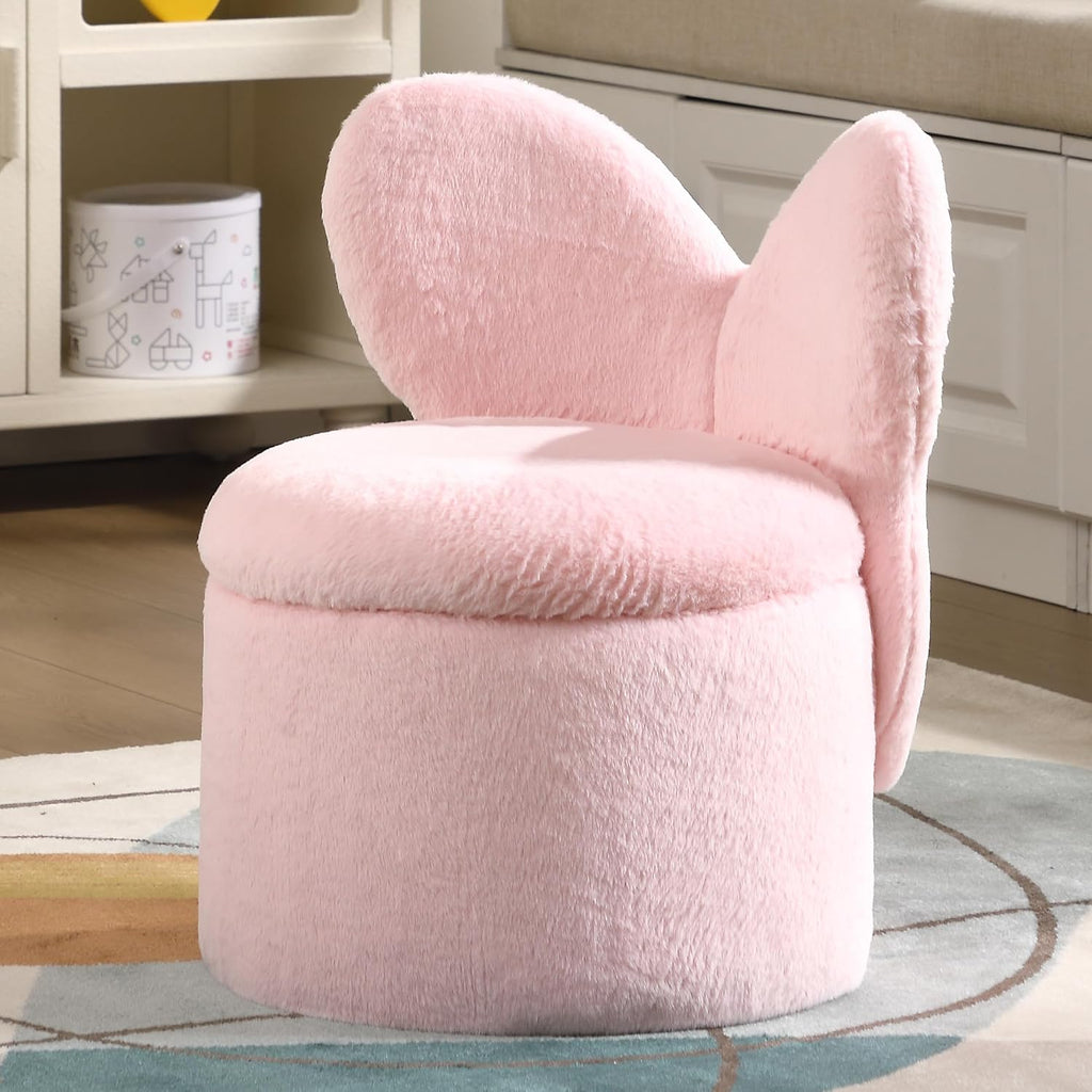 Toddler Chair Comfy Kids Chair with Storage, Cute Butterfly Chair for Girls, Plush Kids Reading Chair, 2 in 1 Pink Storage Ottoman Chair, Desk Chairs for Kids Furniture Decor Gifts, Pink